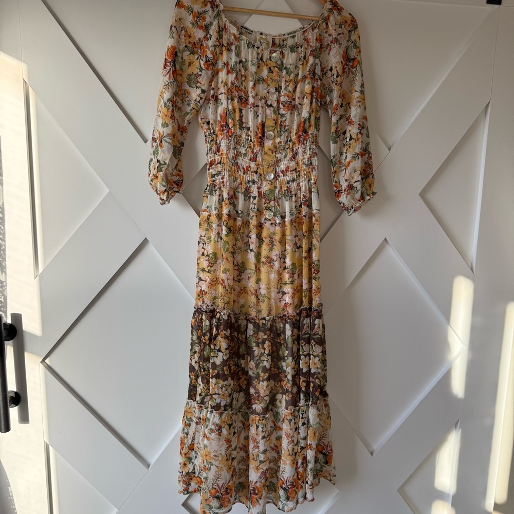 Anthropologie Fig and Flower Chiffon Floral Midi Dress - Picture 6 of 11